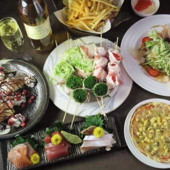 Sunday to Thursday only [Ladies' Night Out Course] 2 hours of all-you-can-drink included, Wami Seafood Platter, Vegetable Pork Skewers, etc., 9 dishes total, 4000 yen ⇒ 3800 yen