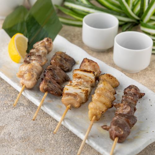 Assortment of five yakitori