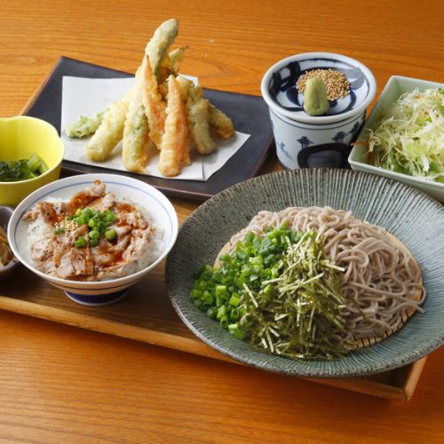Seasonal vegetable tempura soba or udon & mini bowl of your choice