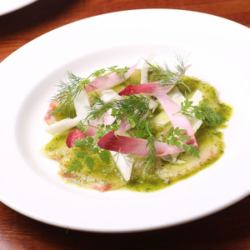 鮮魚のカルパッチョヴィネグレットソース カラスミ風味