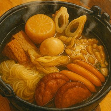 出汁のごちそう！おでん満腹コース鍋で温めながら召し上がっていただきます。全９品飲み放題込