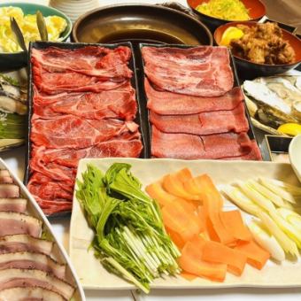 【홋카이도산 서로인과 소탕의 엄선 스키야키】 생맥주 포함 무제한 연회 코스(부가세 포함)