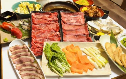 【홋카이도산 서로인과 소탕의 엄선 스키야키】 생맥주 포함 무제한 연회 코스(부가세 포함)