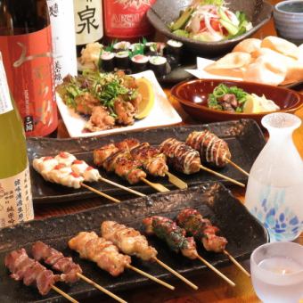 日曜日限定◎『鶏コース』炭火焼き鳥焼き串や手羽先揚げ含8品 3時間飲み放題付 4980円⇒3980円