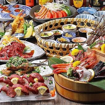 『くるり堪能コース』肉寿司＆まぐろ寿司や刺盛り含12品 3時間飲み放題付 5000円⇒4500円