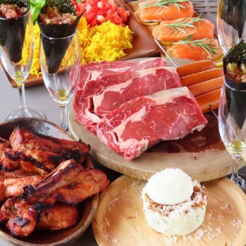 【手ぶらBBQプラン】　☆骨付き肉も豪快に！本格BBQコース ソフトドリンク飲み放題付 4500円☆