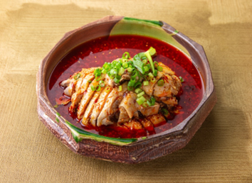 Steamed chicken with Sichuan sauce