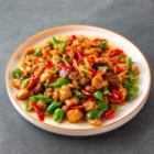 Spicy stir-fried horumon and chicken