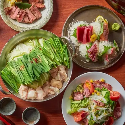 【3H飲み放題】豊洲鮮魚・和牛メンチカツ・名物牛タン・牛もつ鍋『至高コース』全10品 6000円