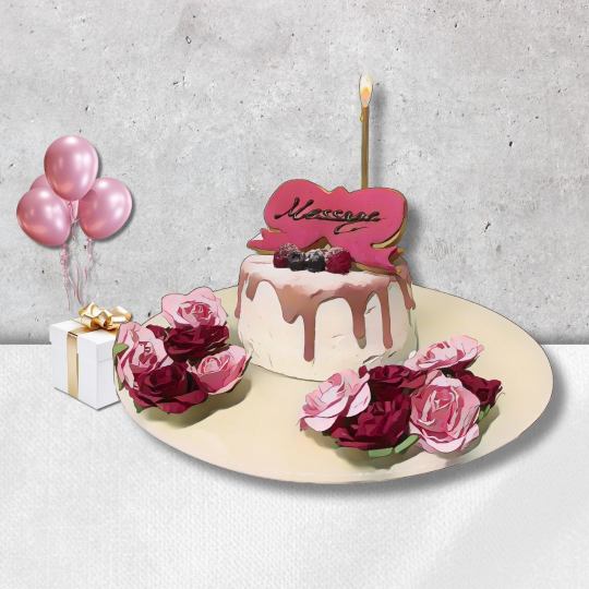 [BIRTHDAY PLAN] Sparkling wine toast + 5 food items + ribbon motif short whole cake