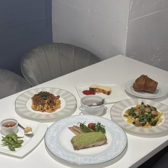 送迎会プラン！　前菜4種、季節のパスタや鶏肉のペルシヤード　全10品2h飲み放題！