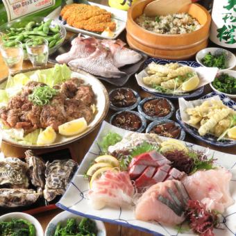 歓送迎会◎旬の生牡蠣や刺盛４種等全8品と2時間飲み放題付き!6000円コース（税込）