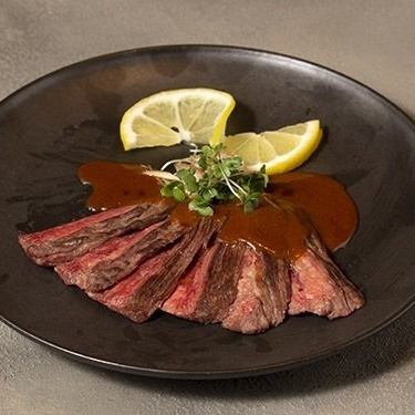 Beef skirt steak with miso demi sauce