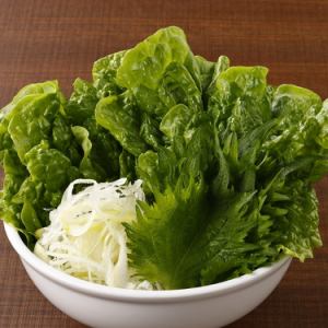 Gyukaku lettuce set (5 lettuce slices, perilla leaf, green onion, lettuce miso, pickled radish, garlic chips)