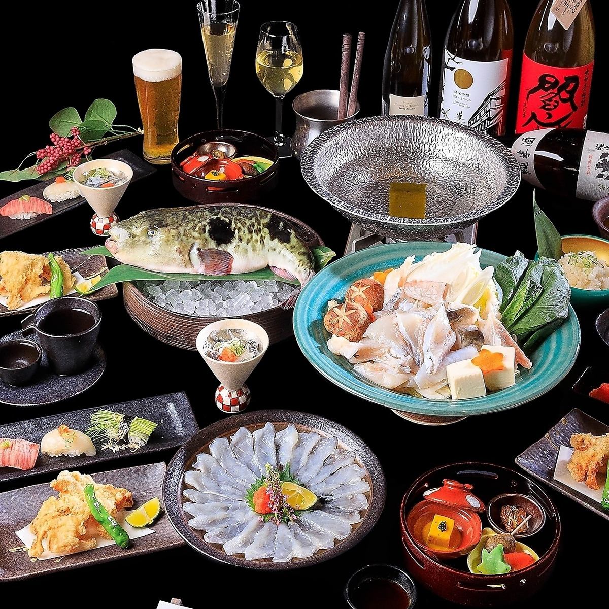 【飲み放題付】ふぐを使用した豪華7品◆てっちりコース12000円