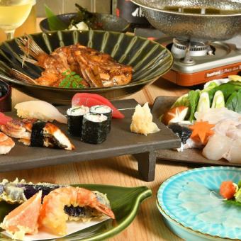 飲み放題付【ランチ限定特上コース】天ぷらやてっちり鍋、寿司 全8品＜接待/会食/記念日＞