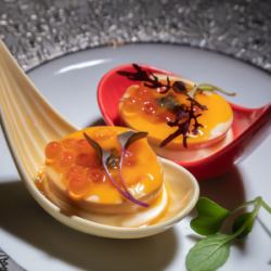 卵卵卵/かに味噌ルイベ/国産幸甘えび唐揚げ/車海老塩焼き/宇和島じゃこ天　各