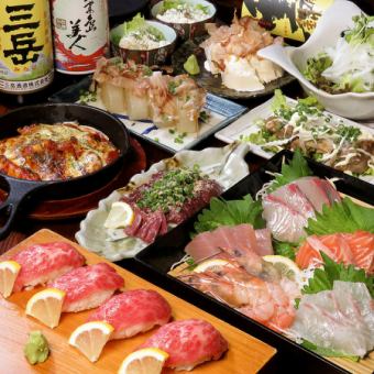 Red chicken liver sashimi / 5 kinds of seafood Tamatebako / Wagyu beef nigiri [Luxury personal course] Total 9 dishes + 2 hours [All you can drink] 4000 yen