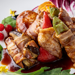 Assortment of 5 Kinds of Vegetables Wrapped with Kobe Pork