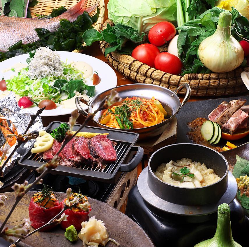 At Nouka Utage, a restaurant where you can enjoy locally sourced food while looking out at the Rokko Mountains both day and night."