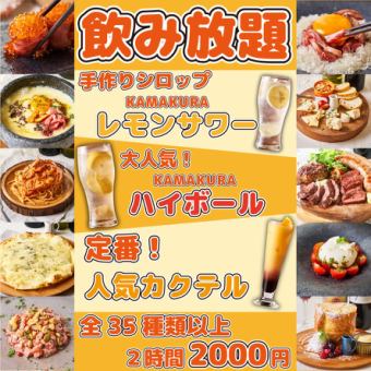 【含生啤酒】2小时无限畅饮单人方案2,000日元（仅限座位预约）