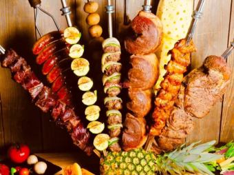 ★ゆったりランチ3時間プラン★シュラスコ15種食べ放題&4種のビアサーバー付き飲み放題5200円！ 