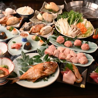 《2h飲み放題付》会席「福」FUKUコース◆鶏水炊きと鯛の塩焼き他、人気メニューを味わう全15品