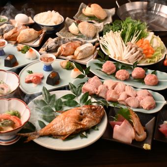 ランチ会席「福」FUKUコース◆鶏水炊きと鯛の塩焼き他、人気メニューを味わう全15品