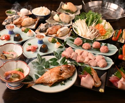 ランチ会席「福」FUKUコース◆鶏水炊きと鯛の塩焼き他、人気メニューを味わう全15品