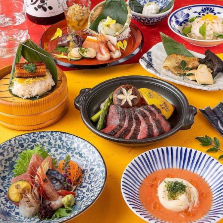 【蓮花套餐】奢華的食材♪嚴選的牛肉湯鍋、蒸海鮮、5種生魚片等◎3小時無限暢飲9道菜6000日元