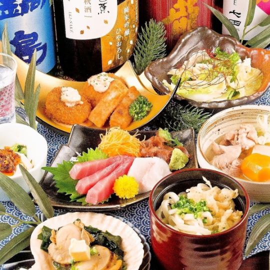 【附2小时无限畅饮，无需分份4,000日元套餐】丰洲直送生鱼片拼盘、黄油烤扇贝、螃蟹炸肉饼