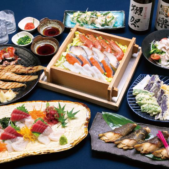 在以蒸海鮮為特色的當地魚店享用「時令海鮮」套餐4,990日圓*含無限暢飲！