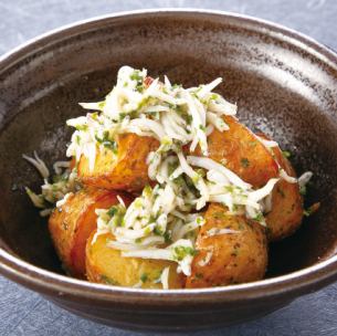 New potatoes with whitebait and butter