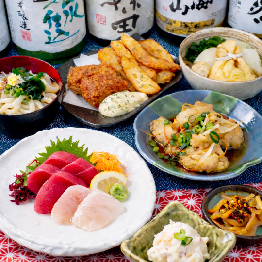 【2H飲み放題付　取分け不要　個別盛厳選4000円コース】豊洲直送刺身盛・海鮮ザンギ・旨煮盛り