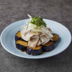 Grilled eggplant and pork shabu-shabu with ponzu sauce