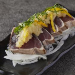 Seared bonito with yuzu