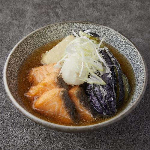 秋鮭と茄子の揚げ出し