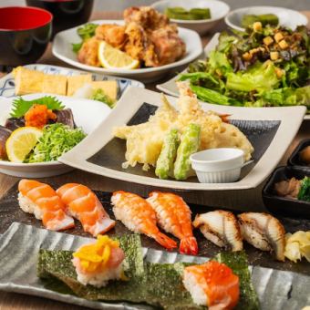 [Most popular/180 minutes all-you-can-drink included] Tempura x Nigiri sushi x Wrapped sushi {Great Ebisu Course} 10 dishes total 5000 yen ⇒ 3999 yen