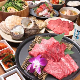 ◆仅限周一至周四◆[含3小时无限畅饮*最后点餐时间需150分钟]“烤肉×海鲜”套餐/5,500日元