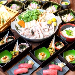 ふぐちり鍋と生本鮪握り【贅沢鍋コース】飲み放題付き 7000円(税込)