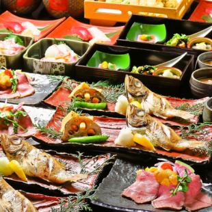 のどぐろ姿焼きと雲丹のせローストビーフを堪能する【極みコース】飲み放題付き 8000円(税込)