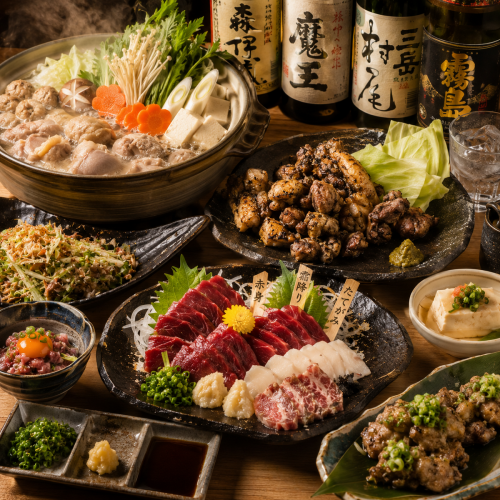 品尝以精心挑选的食材烹制的菜肴，包括九州当地美食和海鲜！提供多种选择，例如鸡肉火锅、马肉刺身和炭烤当地鸡肉。