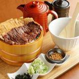 Hitsumabushi set of Japanese black beef and Mikawa mochi pork