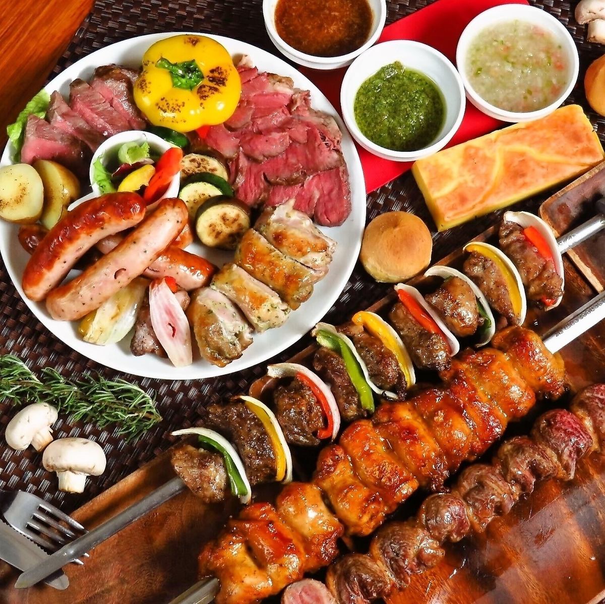 Enjoy as much meat as you like! All-you-can-eat 20 types of churrasco!