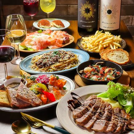 PREMIUM 코스!!! 쇠고기 사로인 스테이크 등 전 6접시 12품【생맥주 포함 120분 음료 무제한 포함】