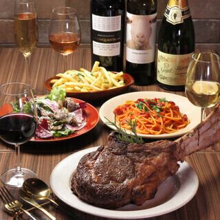 【2h飲み放題付】◆豪快骨付きリブロース、トマホークコース