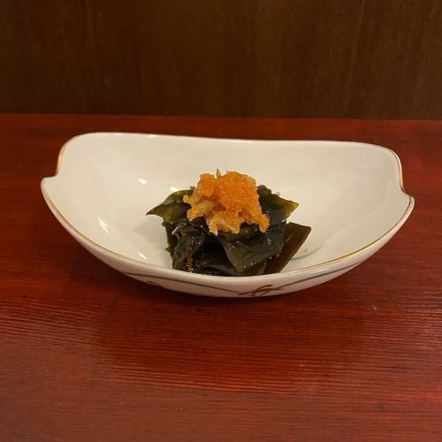 Konbu Tsukudani (fried chili peppers and mentaiko topped with cod roe)