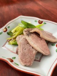 Quickly grilled Kyoto duck loin - served with rock salt -