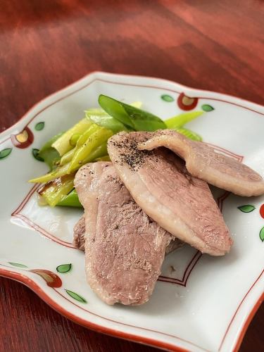 Quickly grilled Kyoto duck loin - served with rock salt -