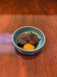 [Homemade] Kyoto duck meatballs and egg yolk from Ajiho egg